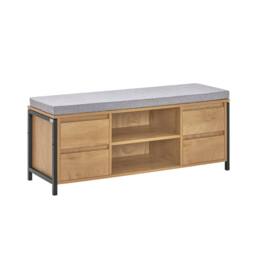 SoBuy Entrance Bench with 4 Drawers - Light Oak & Grey Cushion - Size: 110 cm x 35 cm - thumbnail 5