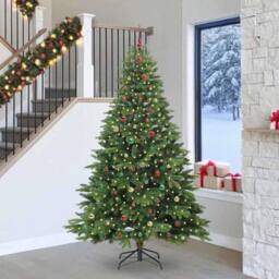 Berkfield Home Artificial Christmas Tree with 300 LEDs Green 240 cm PE & PVC - thumbnail 1