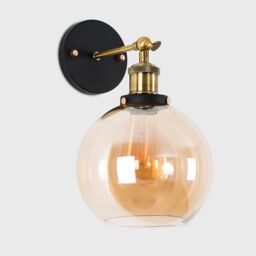 ValueLights Sheridan Pair of Industrial Clear Glass Bowl Gold Trim Black Wall Lights & LED Bulbs in Orange - thumbnail 4