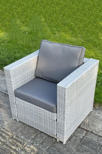 Fimous Rattan Single Chair Patio Garden Furniture With Thick Cushion Light Grey - image 1