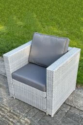 Fimous Rattan Single Chair Patio Garden Furniture With Thick Cushion Light Grey - thumbnail 1