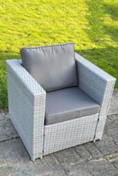 Fimous Rattan Single Chair Patio Garden Furniture With Thick Cushion Light Grey - thumbnail 3