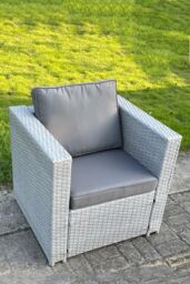 Fimous Rattan Single Chair Patio Garden Furniture With Thick Cushion Light Grey - thumbnail 2