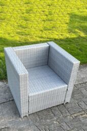 Fimous Rattan Single Chair Patio Garden Furniture With Thick Cushion Light Grey - thumbnail 6