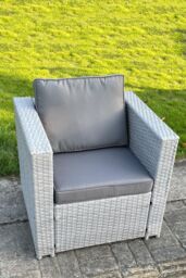 Fimous Rattan Single Chair Patio Garden Furniture With Thick Cushion Light Grey - thumbnail 4