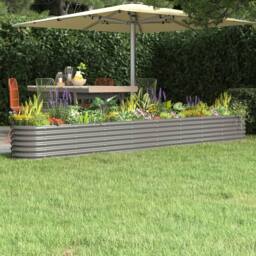 Berkfield Home Garden Raised Bed Powder-coated Steel 332x40x36 cm Grey - Size: 332 x 40 x 36 cm - thumbnail 2