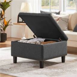 KORVIXA lassic Linen-like Entryway Bench in Dark Grey - Size: 100 cm x 100 cm - thumbnail 3