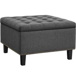 KORVIXA lassic Linen-like Entryway Bench in Dark Grey - Size: 100 cm x 100 cm - thumbnail 1