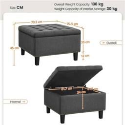 KORVIXA lassic Linen-like Entryway Bench in Dark Grey - Size: 100 cm x 100 cm - thumbnail 2