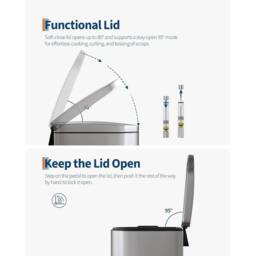 KORVIXA 10L Stainless Steel Dustbin Rubbish Waste Bin in Silver - Size: 100 cm x 100 cm - thumbnail 4
