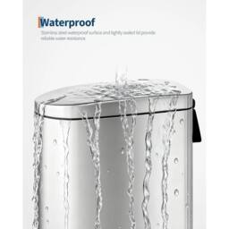 KORVIXA 10L Stainless Steel Dustbin Rubbish Waste Bin in Silver - Size: 100 cm x 100 cm - thumbnail 5