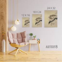 "Artery8 Hawk Bird of Prey on Tree Branch Canvas Wall Art Print Koson in Beige - Size: W18"" x H24""" - thumbnail 4
