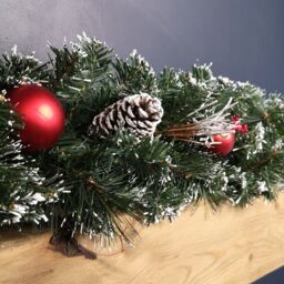 Samuel Alexander Premier 180cm (6ft) Festive Red Dressed Christmas Garland With Bows & Red Baubles - thumbnail 3