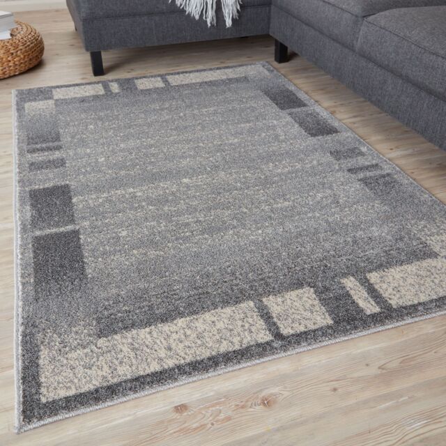THE RUGS Efes Collection Modern Living Room Rug Bordered Grey Cream 7438GC - Size: 60 cm x 110 cm - image 1