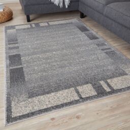 THE RUGS Efes Collection Modern Living Room Rug Bordered Grey Cream 7438GC - Size: 60 cm x 110 cm - thumbnail 1