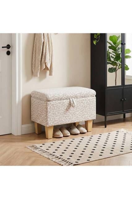 Living and Home Linen Upholstered Storage Ottoman in Beige - image 1