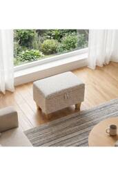 Living and Home Linen Upholstered Storage Ottoman in Beige - thumbnail 4