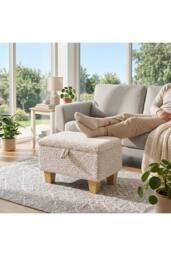 Living and Home Linen Upholstered Storage Ottoman in Beige - thumbnail 2