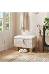 Living and Home Linen Upholstered Storage Ottoman in Beige - thumbnail 3