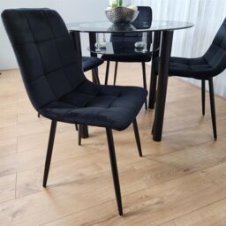 KOSY KOALA Round Black Glass Dining Table Set with 4 Black Velvet Chairs Modern Dining Room Furniture in Brown - thumbnail 7
