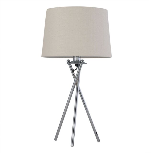 First Choice Lighting Tripod - Chrome Lamp with Natural Linen Shade in Silver - image 1