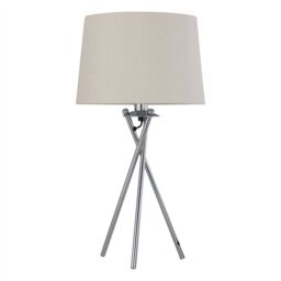 First Choice Lighting Tripod - Chrome Lamp with Natural Linen Shade in Silver - thumbnail 2