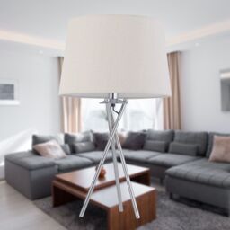 First Choice Lighting Tripod - Chrome Lamp with Natural Linen Shade in Silver - thumbnail 7