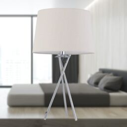 First Choice Lighting Tripod - Chrome Lamp with Natural Linen Shade in Silver - thumbnail 8