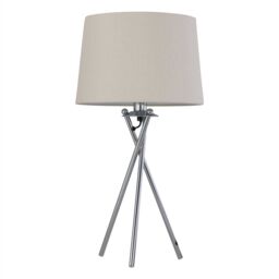 First Choice Lighting Tripod - Chrome Lamp with Natural Linen Shade in Silver
