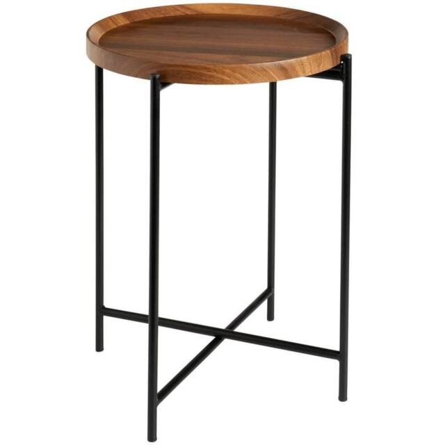 Havendro Walnut Finish Side Table With Tray Top Foldable Coffee Sofa End Table in Brown - image 1