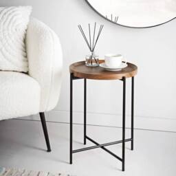 Havendro Walnut Finish Side Table With Tray Top Foldable Coffee Sofa End Table in Brown - thumbnail 3