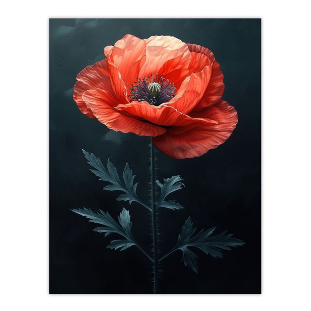 "Artery8 Wall Art Print Realistic Red Poppy Painting Dramatic & Bold Poster - Size: W24"" x H32""" - image 1