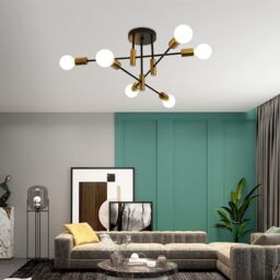 Garwarm Industrial Mid Century 6 light Sputnik Ceiling Chandelier for Bedroom in Gold - thumbnail 2