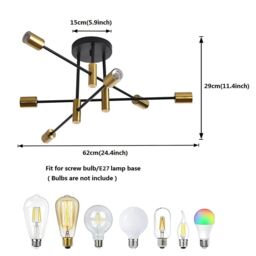 Garwarm Industrial Mid Century 6 light Sputnik Ceiling Chandelier for Bedroom in Gold - thumbnail 6