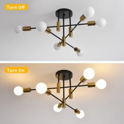 Garwarm Industrial Mid Century 6 light Sputnik Ceiling Chandelier for Bedroom in Gold - thumbnail 3