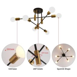 Garwarm Industrial Mid Century 6 light Sputnik Ceiling Chandelier for Bedroom in Gold - thumbnail 4
