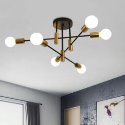Garwarm Industrial Mid Century 6 light Sputnik Ceiling Chandelier for Bedroom in Gold
