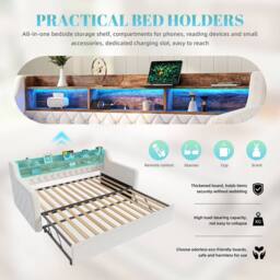 BTM Single Pull-Out Velvet Daybed LED USB Storage 90x190 Beige - thumbnail 6