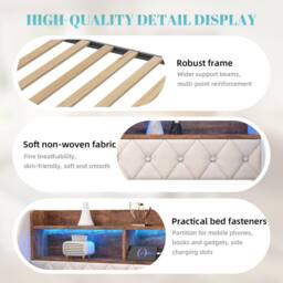 BTM Single Pull-Out Velvet Daybed LED USB Storage 90x190 Beige - thumbnail 8