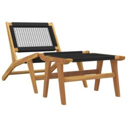 Berkfield Home Garden Chair with Footrest Solid Wood Teak & Polyester in Brown - thumbnail 1