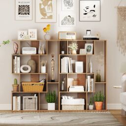 Costway Open-back Geometric Bookshelf Home 6-Cube Large Bookcase in Natural - thumbnail 4