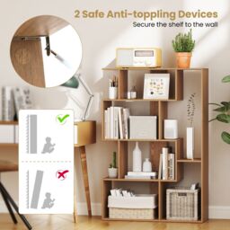 Costway Open-back Geometric Bookshelf Home 6-Cube Large Bookcase in Natural - thumbnail 5