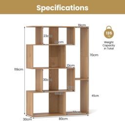 Costway Open-back Geometric Bookshelf Home 6-Cube Large Bookcase in Natural - thumbnail 2
