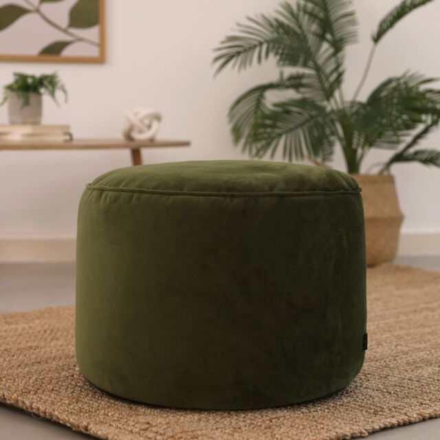 icon Milano Velvet Bean Bag Pouffe Midnight Blue Large Velvet Footstools in Olive - image 1