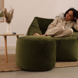 icon Milano Velvet Bean Bag Pouffe Midnight Blue Large Velvet Footstools in Olive - thumbnail 2