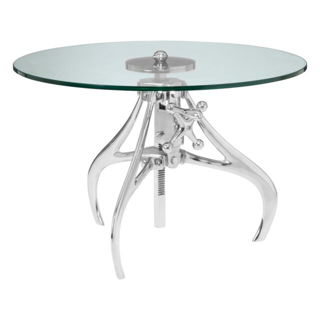 Orsina Retro Style Crank Mechanism Metal & Glass Table, Adjustable Height Table, Modern Design Bedside Table in Silver - image 1