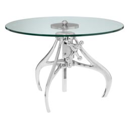 Orsina Retro Style Crank Mechanism Metal & Glass Table, Adjustable Height Table, Modern Design Bedside Table in Silver - thumbnail 6