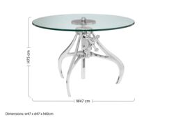 Orsina Retro Style Crank Mechanism Metal & Glass Table, Adjustable Height Table, Modern Design Bedside Table in Silver - thumbnail 5