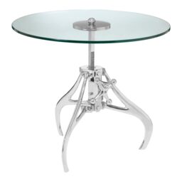 Orsina Retro Style Crank Mechanism Metal & Glass Table, Adjustable Height Table, Modern Design Bedside Table in Silver - thumbnail 3