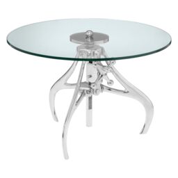 Orsina Retro Style Crank Mechanism Metal & Glass Table, Adjustable Height Table, Modern Design Bedside Table in Silver - thumbnail 2
